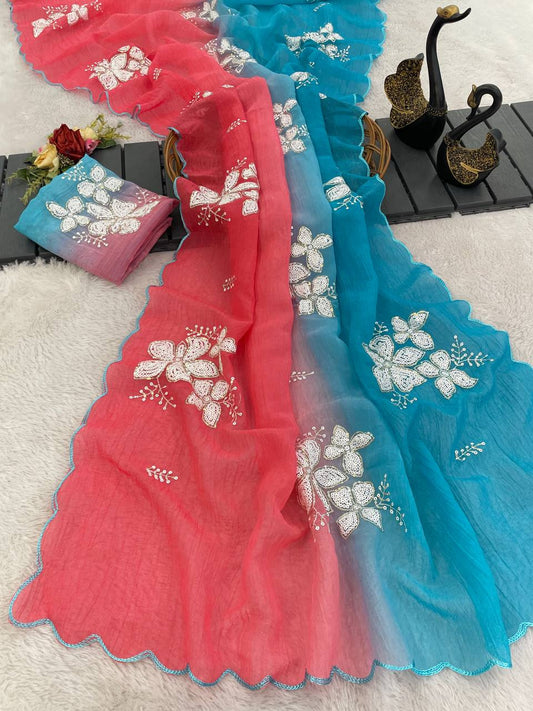 Soft Shaded Crunchy Fabric Designer Saree with Dual Sequins Work