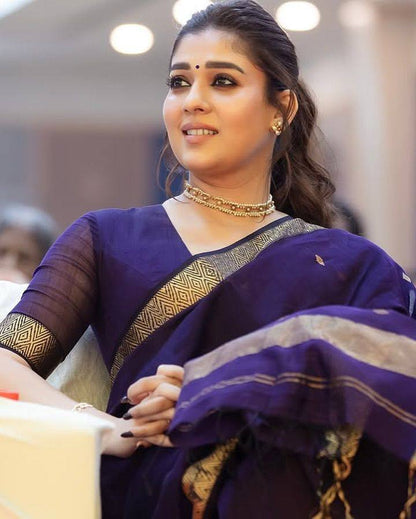 Lilan Slub Soft Cotton Saree with Slab Weaving & Rich Blouse
