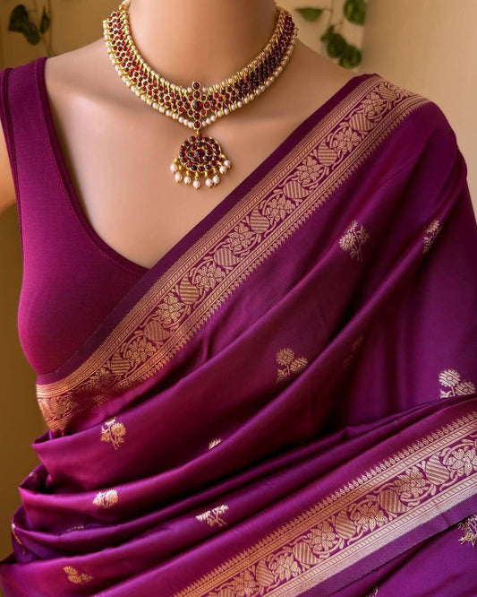 SoftAura Saree Made with Organic Banarasi Lichi Silk