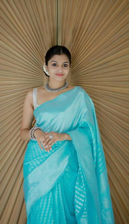 Refined-Finish Saree Designed in Organic Banarasi Lichi Silk
