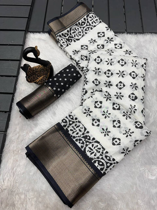 Pure Dola Silk Saree with HD Batik Print & Jacquard Border