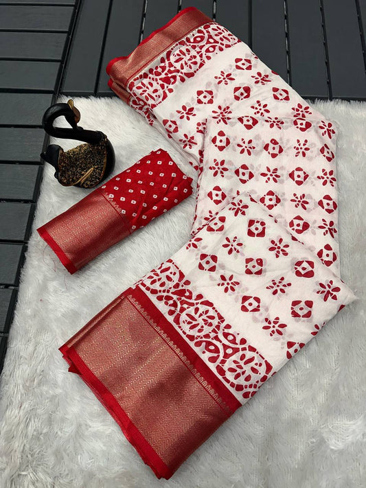 Pure Dola Silk Saree with HD Batik Print & Jacquard Border