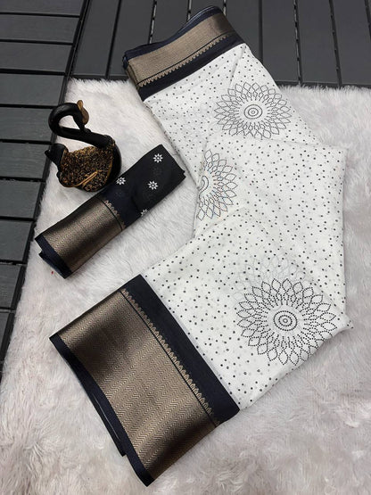 Pure Dola Silk Saree with HD Batik Print & Jacquard Border