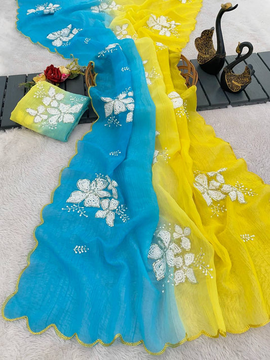 Soft Shaded Crunchy Fabric Designer Saree with Dual Sequins Work